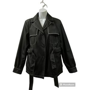 Vintage Platinum Utex Jacket Coat Size M Black White Stitching Pockets Tie Belt
